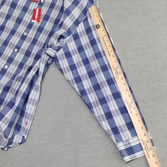 IZOD Light Weight Poplin Mens Shirt Size 2XL Blue Plaid Cotton Casual Preppy NWT - Picture 12 of 16